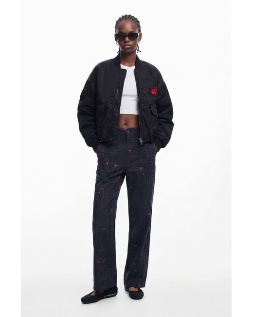 Desigual Blue Checkered And Cherry Pants, Cotton