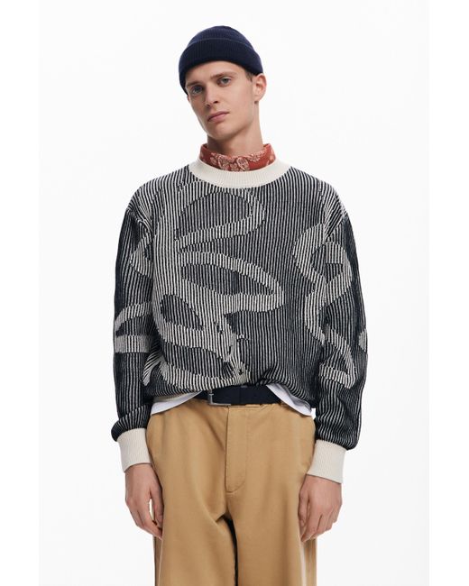 Jersey Jacquard Flores Desigual de hombre de color Gray