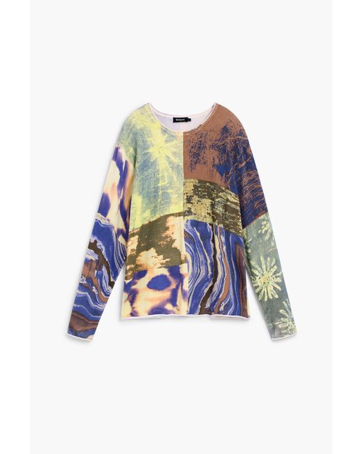 Desigual Gray Patchwork Print Sweater, Cotton for men