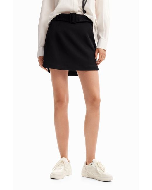 Desigual Black Embroidered Belt Mini Skirt