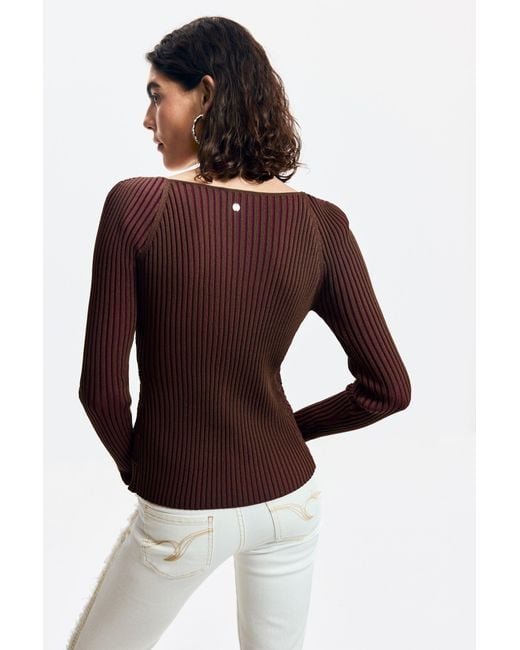 Desigual Brown Fine Knit Sweater With Buttons