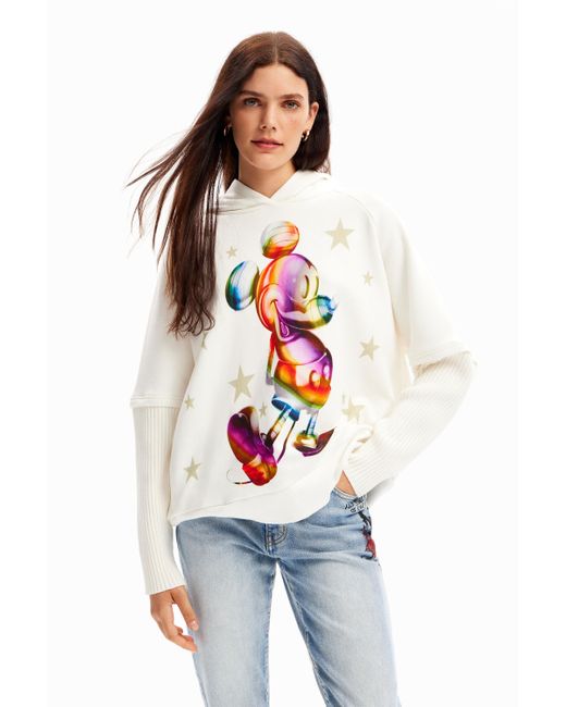 Desigual White Oversize Mickey Mouse Hoodie