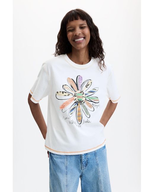 Desigual White Floral Print T-Shirt 100% Cotton, Cotton