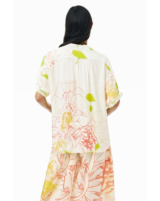 Desigual White Short-Sleeved Floral Shirt, Viscose