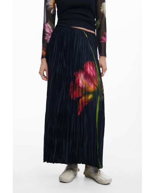 Desigual Blue Wrinkled Texture Skirt, Polyester