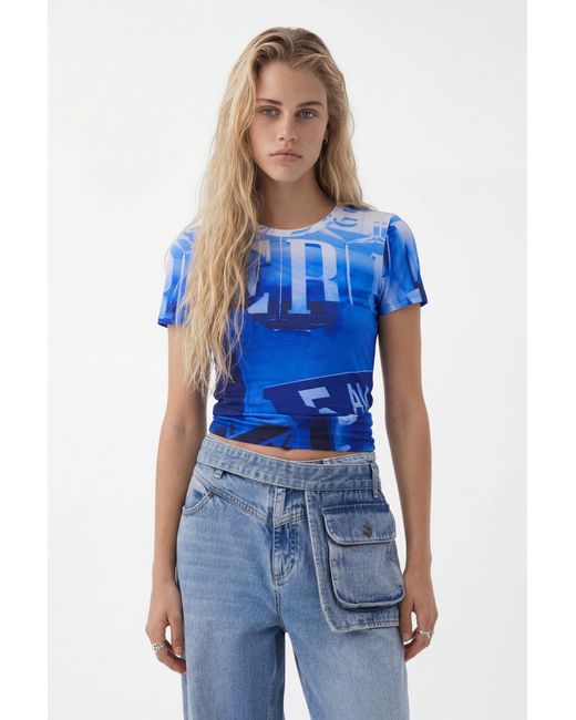Desigual Blue Signal Print T-Shirt, Viscose