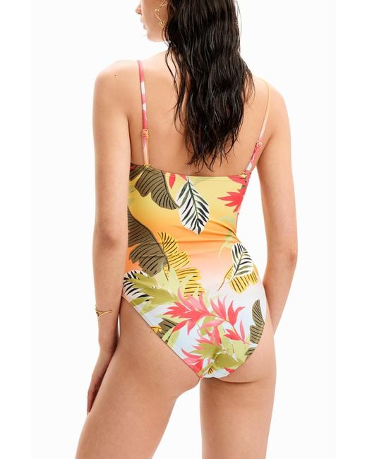 Desigual White Tropical Tie Trikini