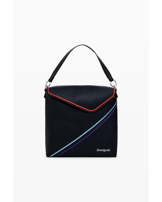 Desigual Blue Mini Backpack With Stripes, Polyurethane