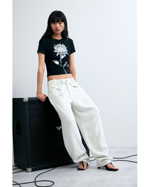 Desigual White Baggy Pants Buttons, Lyocell