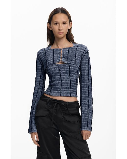 Desigual Gray Detachable Texture T-Shirt