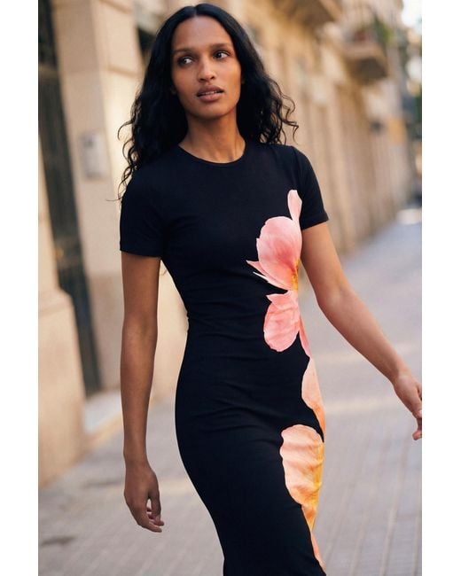 Desigual Black Long Floral Dress, Viscose