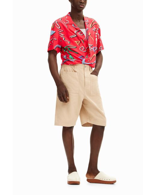 Desigual Natural Plain Shorts With Pockets, Cotton for men