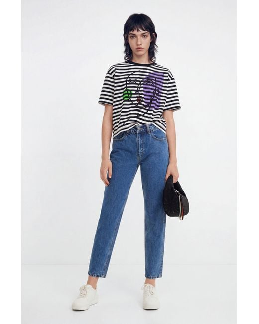 Desigual Blue Rhinestone Mom Jeans, Cotton