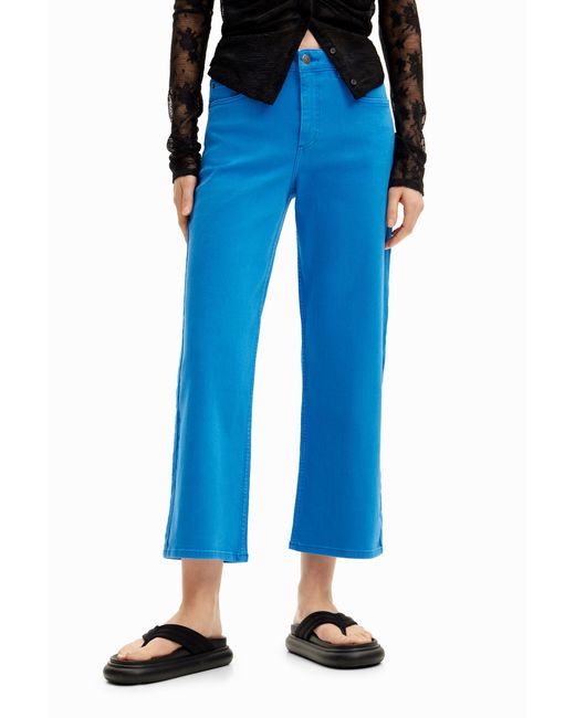Desigual Blue Plain Cropped Denim Pants. Cotton