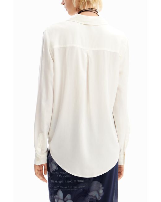 Desigual Blue Patchwork Pocket Daisy Shirt, Viscose