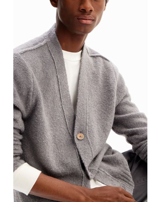 Desigual Gray Plain Textured Cardigan for men