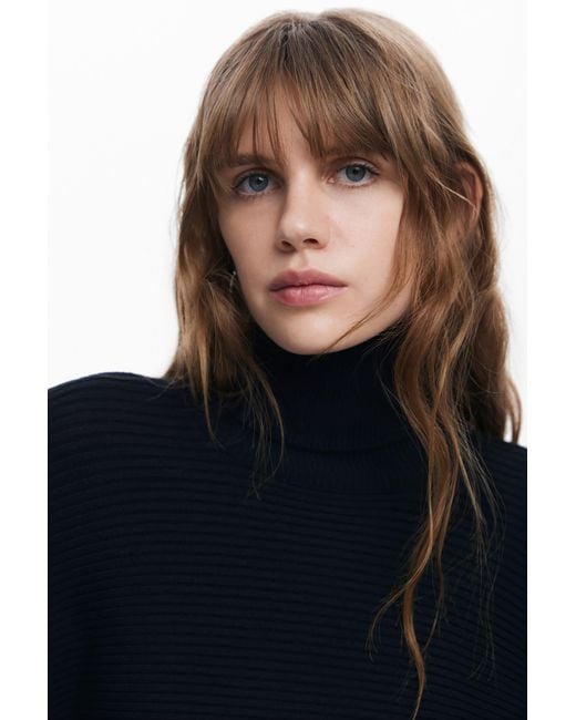 Desigual Blue Removable Turtleneck Viscose Knit Dress