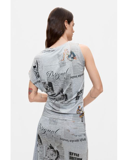 Desigual Gray Printed T-Shirt 100% Cotton, Viscose