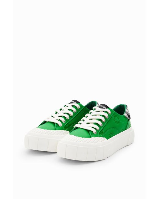 Desigual Green Tartan Platform Sneakers