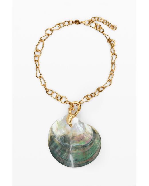 Desigual White Plated Mother-Of-Pearl Shell Pendant Zalio
