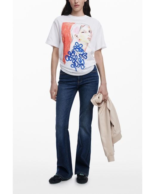 Desigual White Expensive Flower T-Shirt, Cotton