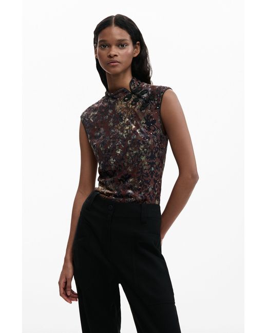 Desigual Black Oriental Sleeveless T-Shirt