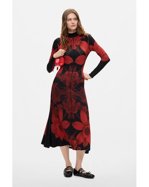 Desigual Red Long-Sleeved Knit Dress, Viscose