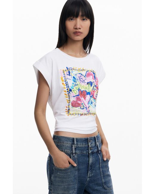 Desigual White Art Square T-Shirt