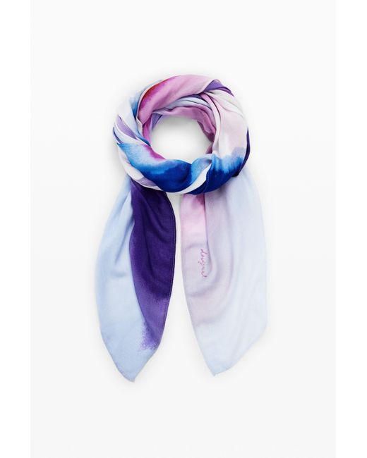 Desigual Purple Watercolor Rectangular Scarf