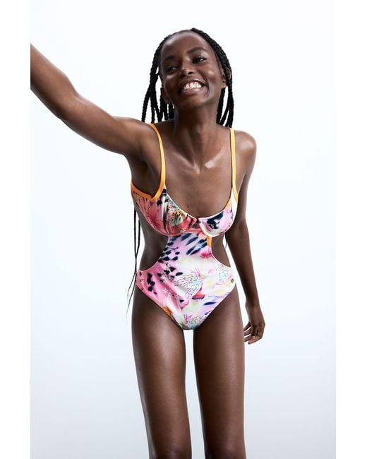 Desigual Yellow Tropical Swimsuit