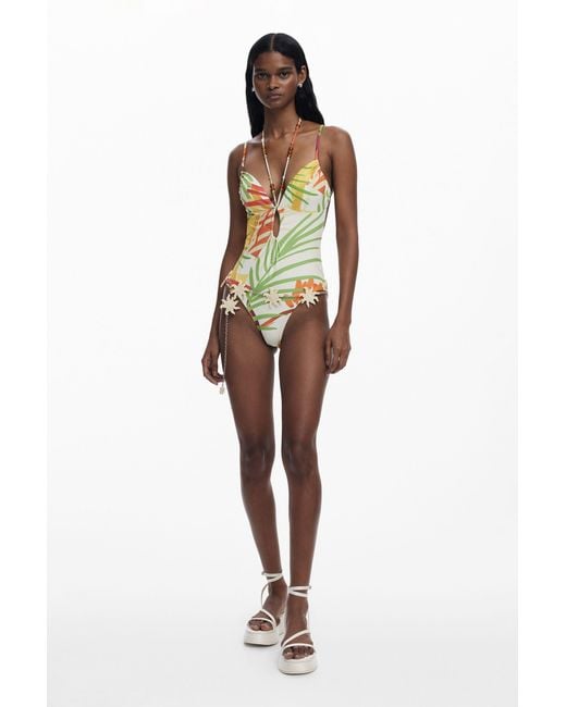 Desigual White Tropical Swimsuit