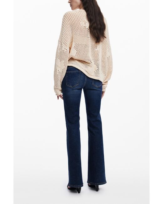 Desigual Blue Fluid Openwork Sweater, Cotton