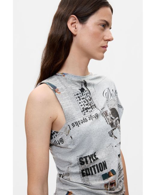 Desigual Gray Printed T-Shirt 100% Cotton, Viscose