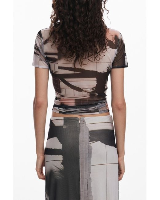 Desigual Black Arty Print T-Shirt, Polyester
