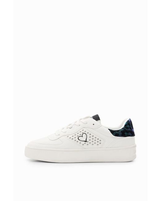 Desigual White Heart Platform Sneakers, Polyurethane