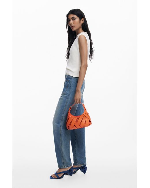 Desigual Orange Medium Braided Faux Leather Bag, Polyurethane