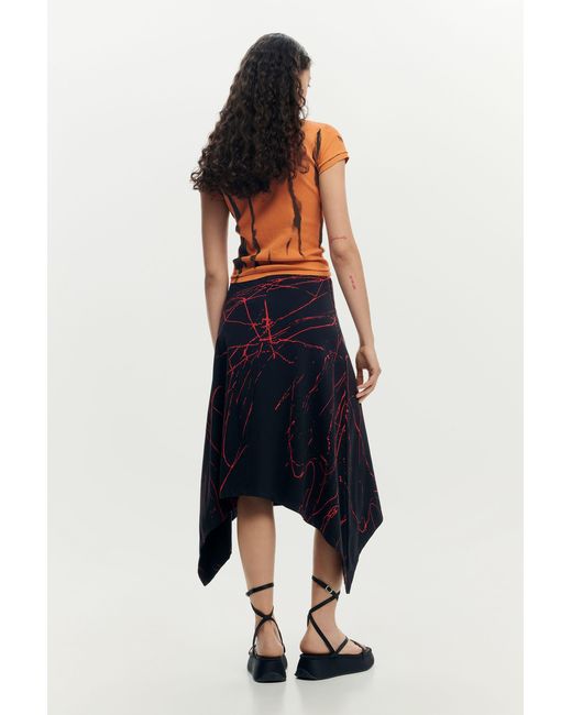 Desigual Black Asymmetrical Printed Skirt, Cotton