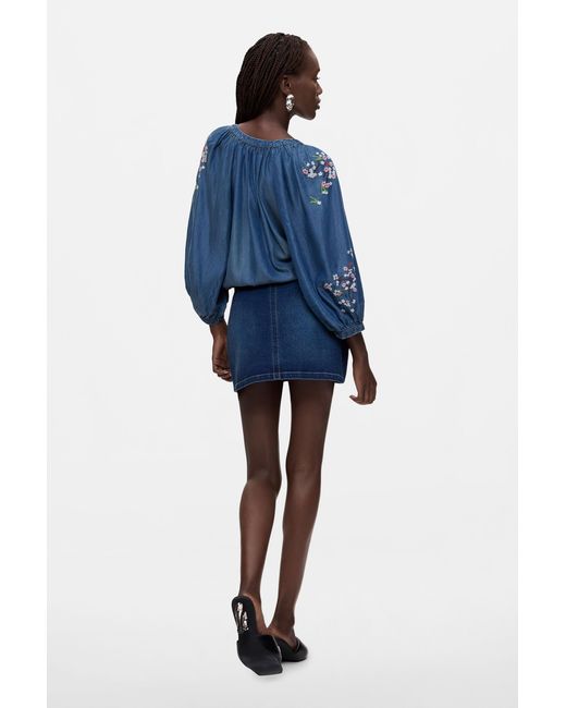 Desigual Blue Embroidered Denim Dress
