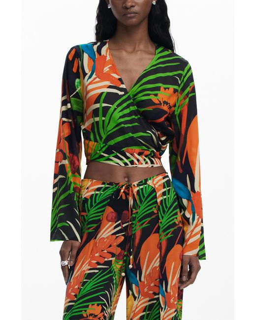 Desigual Red Tropical Wrap Top, Viscose