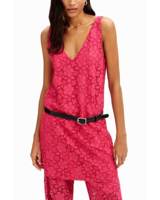 Desigual Red Floral Lace Mini Dress, Polyester