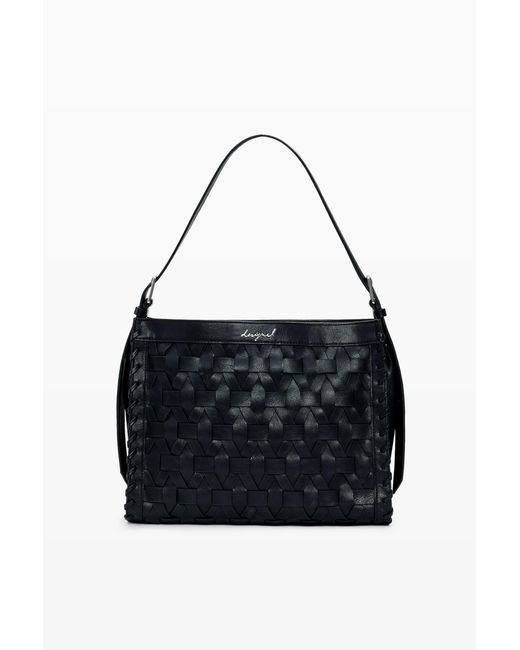 Desigual Black Medium Braided Bag, Polyurethane