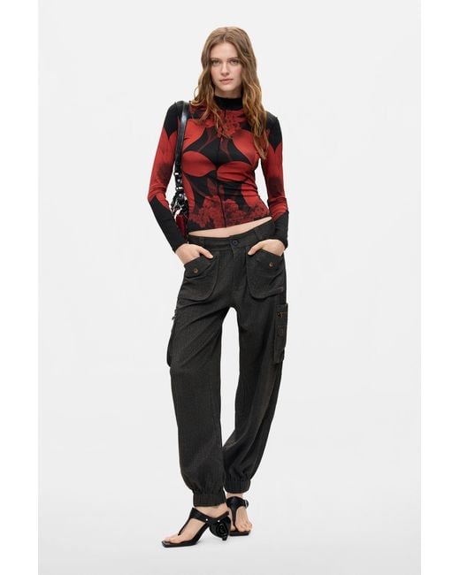 Desigual Red Printed Knit T-Shirt, Viscose