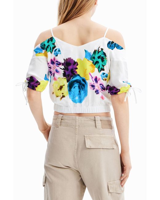 Desigual Blue M. Christian Lacroix Short Gathered Floral Blouse, Viscose