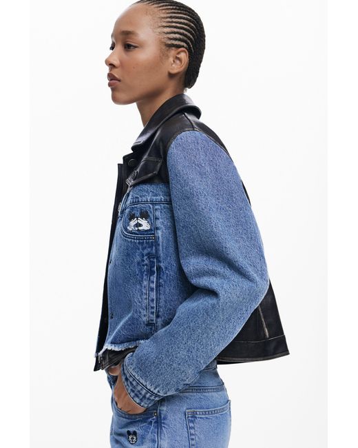 Desigual Blue Waxed Mickey Denim Jacket