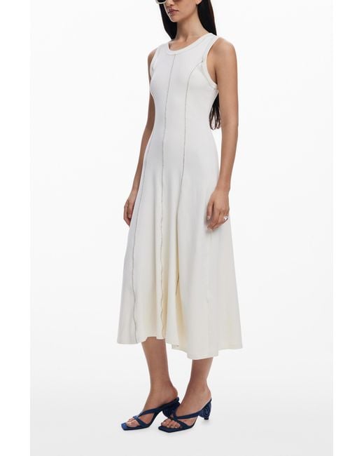 Desigual White Topstitched Dress, Cotton