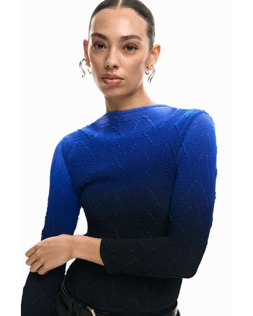 Desigual Blue Blouse Gradient Texture, Polyester
