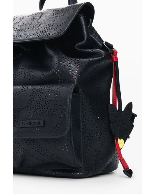 Desigual Black Perforated Small Backpack, Polyurethane