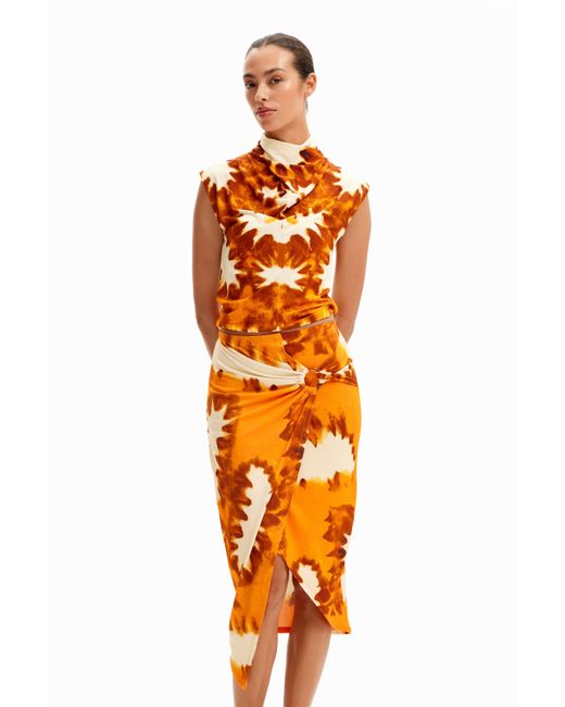 Desigual Orange Tie-dye Wrap Midi Skirt