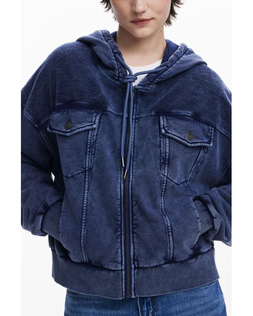 Desigual Blue Denim Print Sweatshirt, Cotton