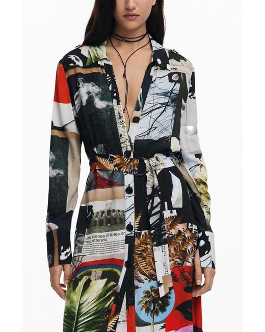 Desigual White Long Crepe Shirt Dress